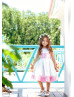 Kids Formal White And Pink Satin Flower Girl Dress